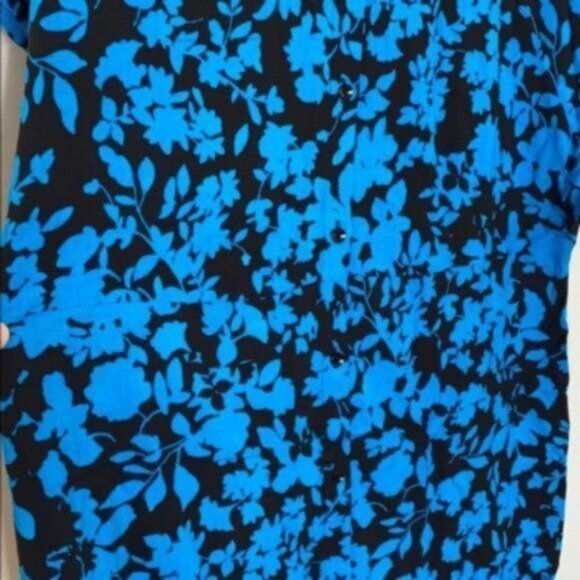 Addition Elle Women Blue/Black Maxi floral Printed Shirt Dress Plus Size 16 NWT - Picture 5 of 12